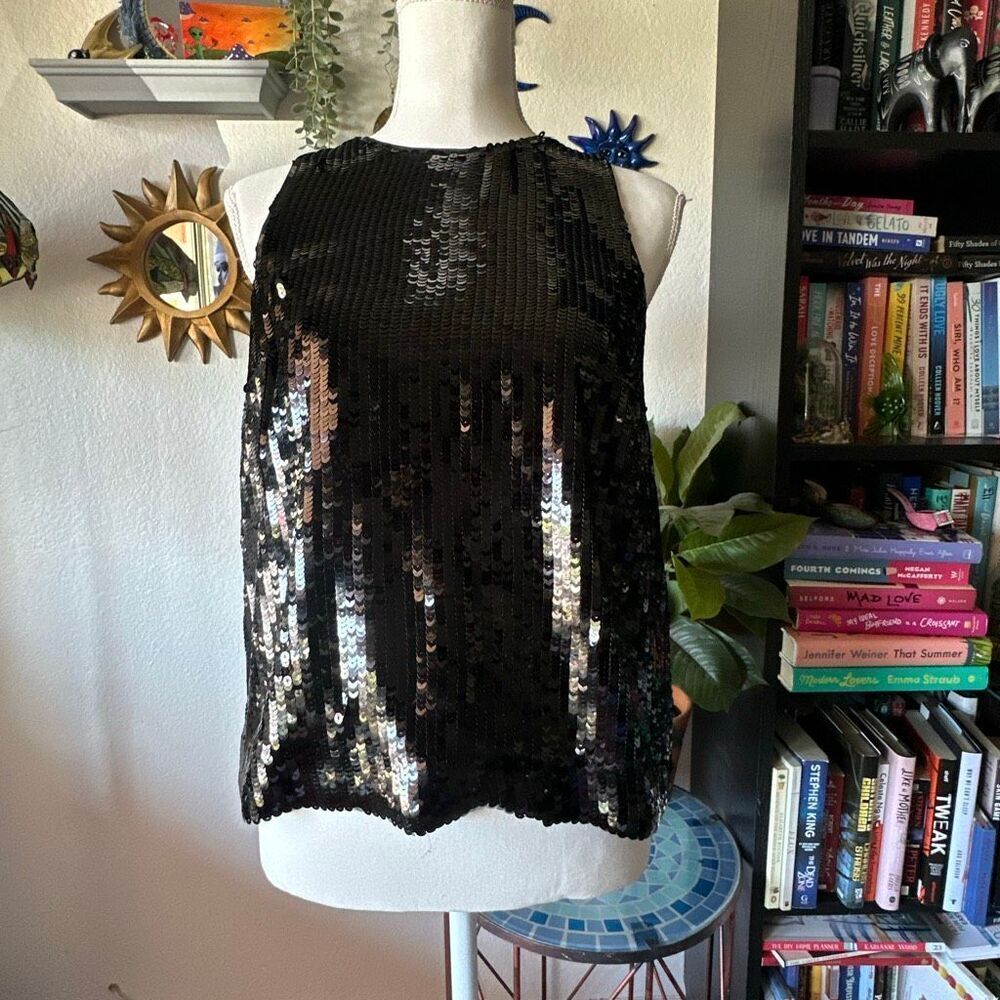 J. Crew Collection Size Small Black Sequin Blouse Cocktail wear Formal